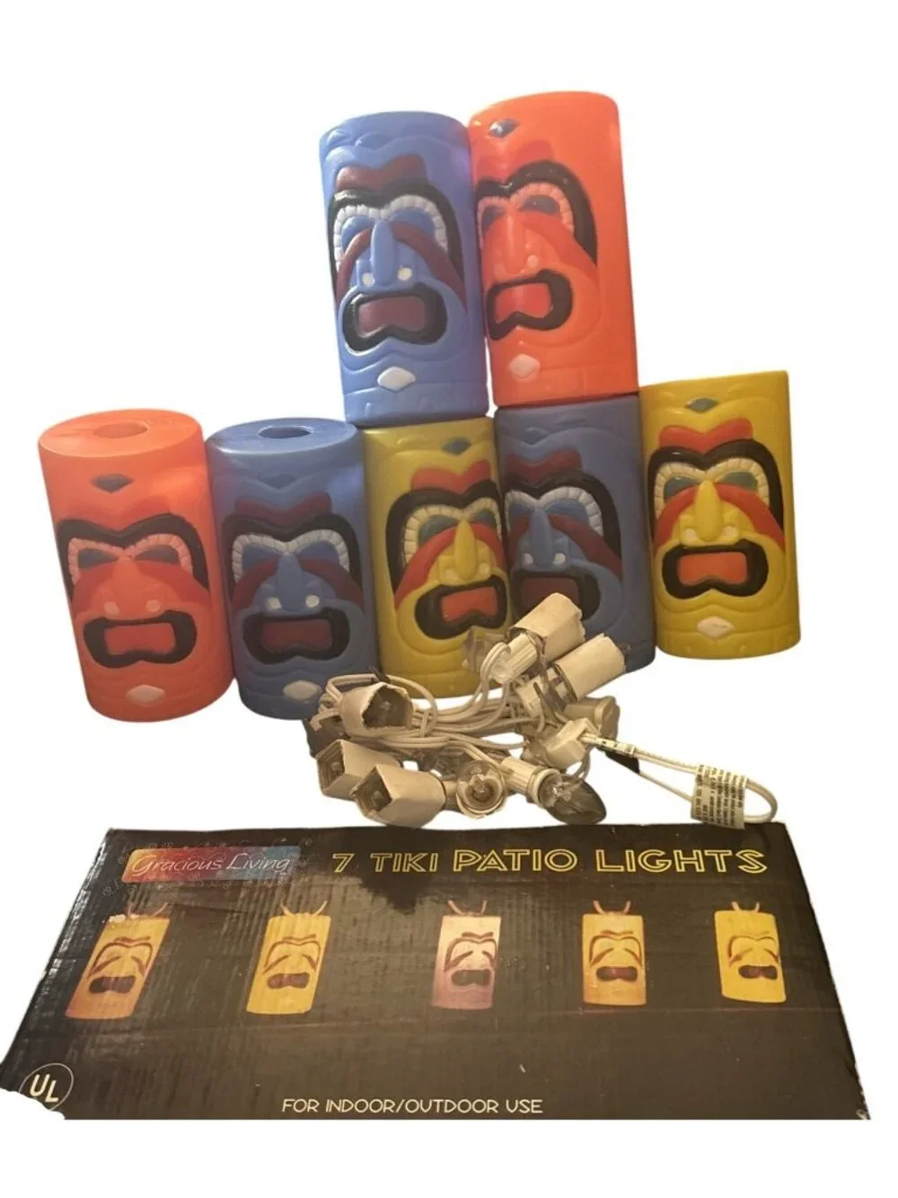 VTG Blow Mold Tiki String Outdoor indoor Patio Lights Tribal Faces BOX LID ONLY
